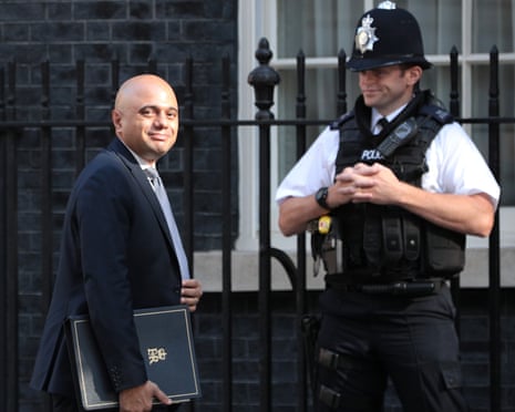 Sajid Javid and police officer in Downing Street