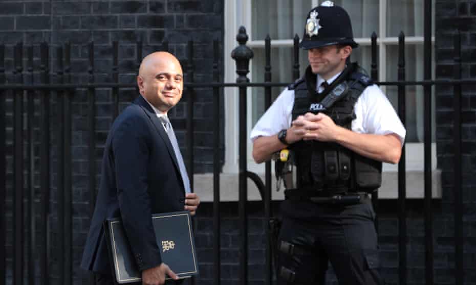 Sajid Javid and police officer in Downing Street
