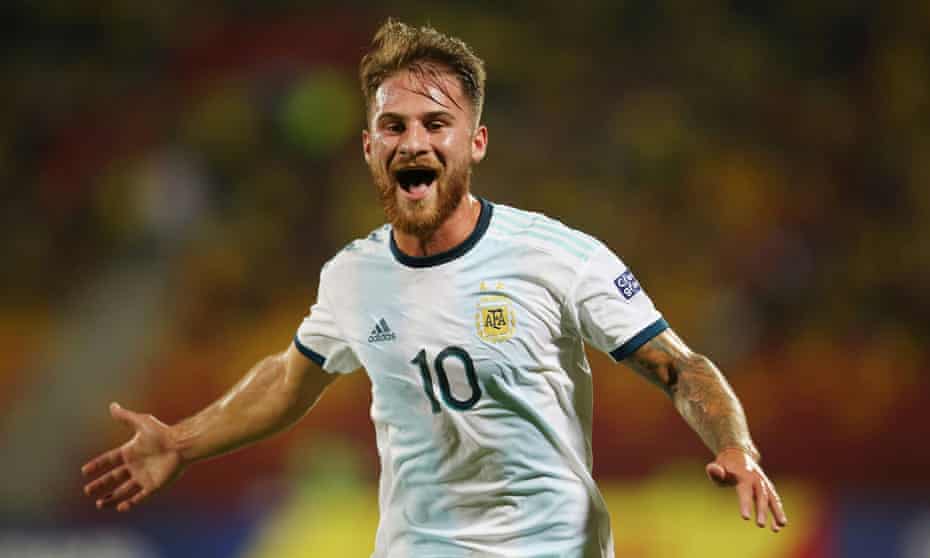 Alexis Mac Allister celebrates after scoring for Argentina against Uruguay in an Olympic qualifier in February 2020.