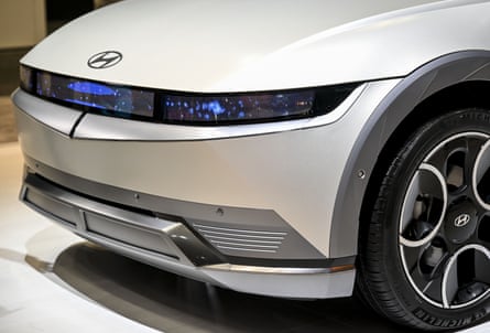 The nose of a futuristic electric car