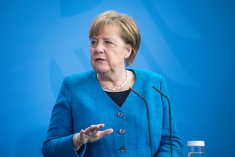 German Chancellor Angela Merkel speaks to the media following a virtual meeting of the European council.
