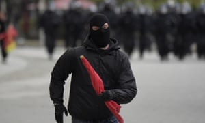 A masked demonstrator
