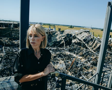 Iryna Chechotkina, the co-founder of Rozetka, an e-commerce firm, by the remains of her firm’s distribution hub in Brovary, Kyiv region.