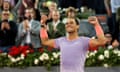 Rafael Nadal celebrates victory against Alex de Minaur of Australia.