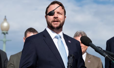 Dan Crenshaw, Republican of Texas, speaks at a press conference about the Crucial Communism Teaching Act, in Washington on 2 December 2021.