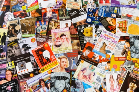 Lots of leaflets for shows at the Edinburgh fringe festival including comedy, cabaret, singing and dance