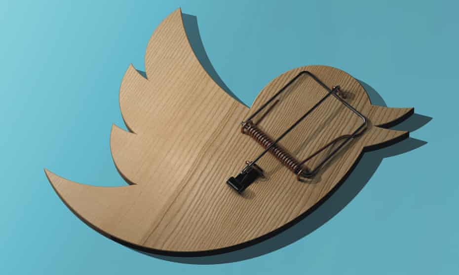 Wooden mouse trap in the shape of twitter logo