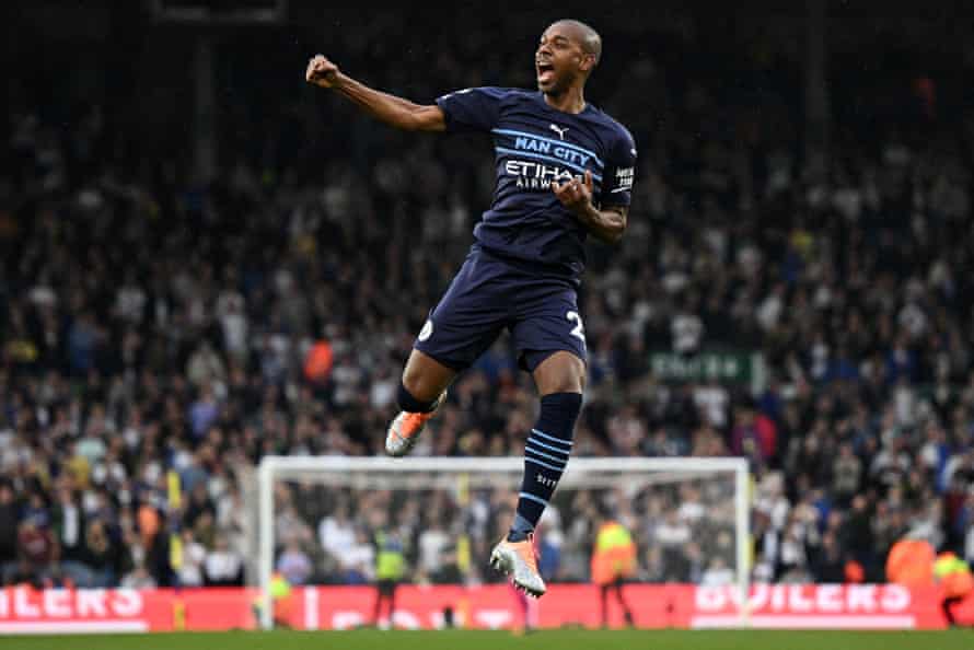 Leeds United 0-4 Manchester City: Premier League – live reaction! | Premier League 3 Fernandinho celebrates.