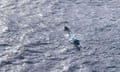 Aerial shot of a small, partially submerged boat.