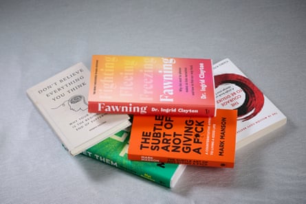 Various self help books - Don’t Believe Everything You Think by Joseph Nguyen, The Courage To Be Disliked by Ichiro Kishimi and Fumitake Koga, The Subtle Art of Not Giving a F*ck by Mark Manson, Fawning by Dr. Ingrid Clayton, and The Let Them Theory by Mel Robbins.