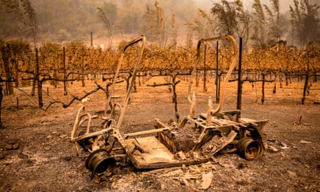 The remains of a golf cart caught in the wildfire at Calistoga, Napa Valley, California