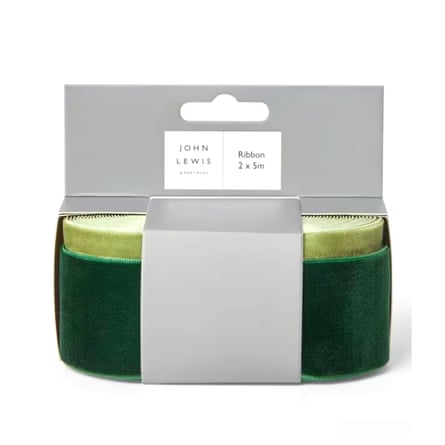 John Lewis Velvet Gift Ribbon, Green