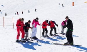 A ski instructor on the nursery slopes at Arinsal, Andorra.