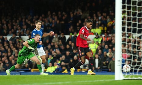 Marcus Rashford of Manchester United scores a goal to make it 1-3 but it was disallowed by VAR