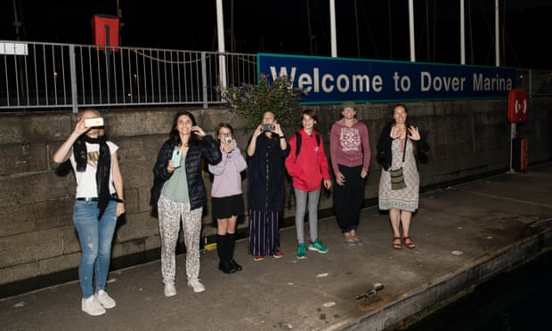 Family and friends wave the girls off from Dover Marina at 4am.