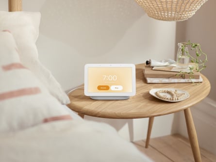 screen next to bed, on bedside table