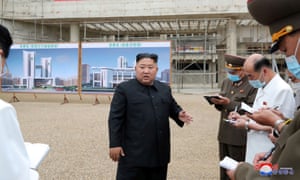 North Korean leader Kim Jong Un visits the Pyongyang General Hospital construction site, in this undated photo released on 19 July 2020 by the North Korean Central News Agency in Pyongyang.