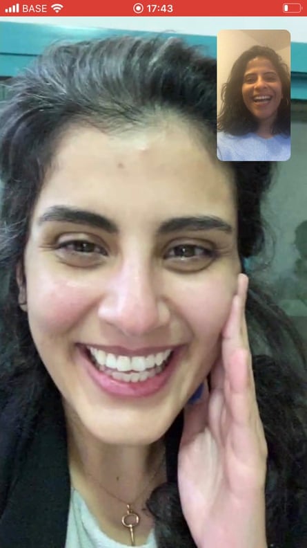 The Saudi women’s rights activist Loujain al-Hathloul on a video call with her sister Lina.