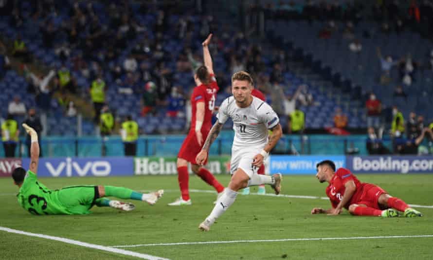 Ciro Immobile celebrates after overtaking Italy 2-0.