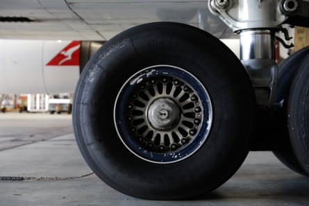 The tyres of the 747 plane.