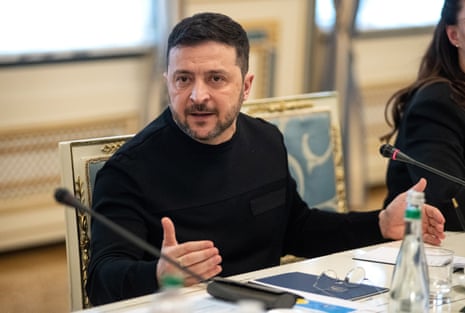 President of Ukraine Volodymyr Zelenskyy speaks during a joint briefing with government officials on 6 March.