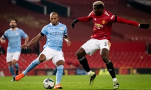 Fernandinho (left) was superb at Old Trafford with his positional play and goal.