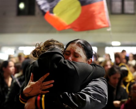 A rally demanding action on deaths in police custody at Sydney Town Hall in June 2025.