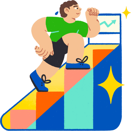 Illustration of man running up steps