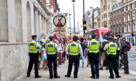 Police at an Extinction Rebellion protest in Whitehall.