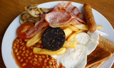 a full English breakfast, including black pudding