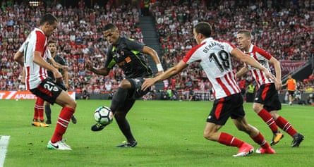 Dinamo Bucharest’s Rivaldinho vies for the ball with Athletic Bilbao players in their recent Europa League qualifier