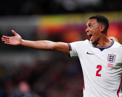 Trent Alexander-Arnold gestures during England's win against Czechia in Prague.