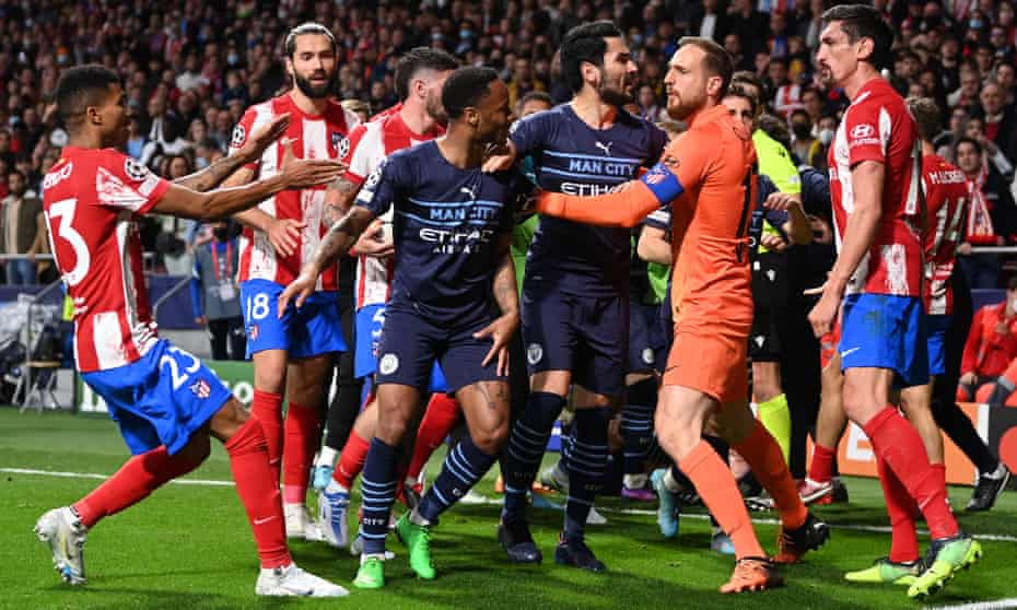 Felipe sent off late as Manchester City battle past feisty Atlético Madrid | Champions League | The Guardian