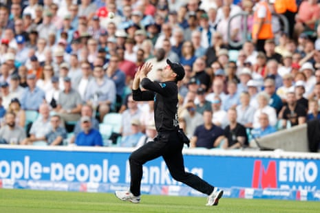 New Zealand's Will Young takes the catch to dismiss England's Ben Stokes off the bowling of Benjamin Lister. Stokes' score of 182 runs, make him the highest English individual run scorer in an ODI match.
