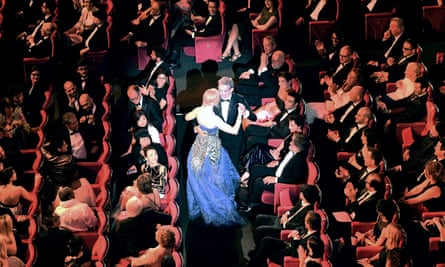 Grace and favour … Kidman dance with host Lambert Wilson at the 2014 opening.