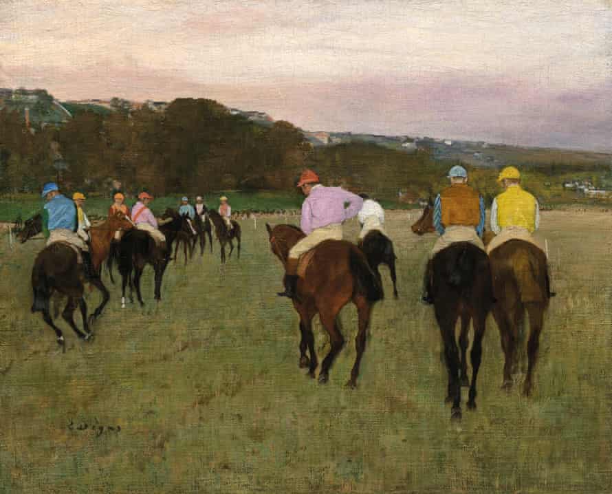 Edgar Degas, caballos de carreras en Longchamp, 1871, posiblemente reelaborado en 1874
