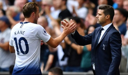 Harry Kane shakes hands with Mauricio Pochettino during their time together at Tottenham. It was in north London, under the Argentine, that Kane first displayed his world-class talents