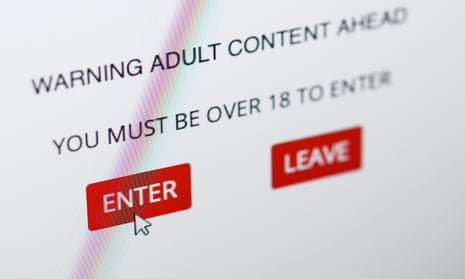 Close up detail of the landing page on a website stating: warning adult content ahead, you must be over 18 to enter.'