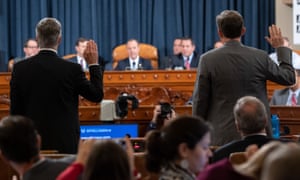 Ambassador William Taylor (L) and deputy assistant secretary of state George Kent are sworn in at the impeachment hearing