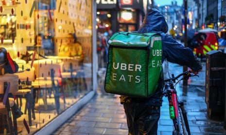 A food delivery courier working for Uber Eats in London, October 2020.