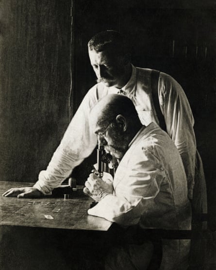 Dr. Robert Koch (seated) with his assistant Dr. Richard Pfeiffer