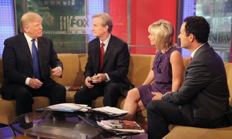 Donald Trump talks with ‘FOX &amp; Friends’ hosts Steve Doocy, Gretchen Carlson and Brian Kilmeade at FOX Studios on December 6, 2011.