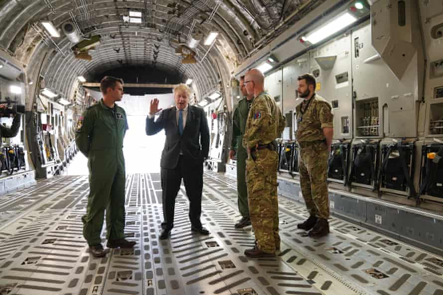 Boris Johnson arrives at RAF Brize Norton after a surprise meeting with Volodymyr Zelenskiy in Kyiv in June.