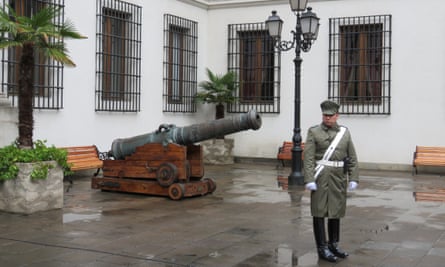 Guard outside La Moneda Palace in Santiago, Chile.