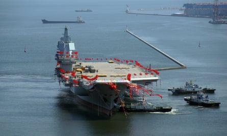 The new aircraft carrier at Dalian port, Liaoning province.