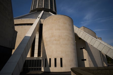 Exterior of Liverpool Metropolitan Cathedral showing the flying buttresses.