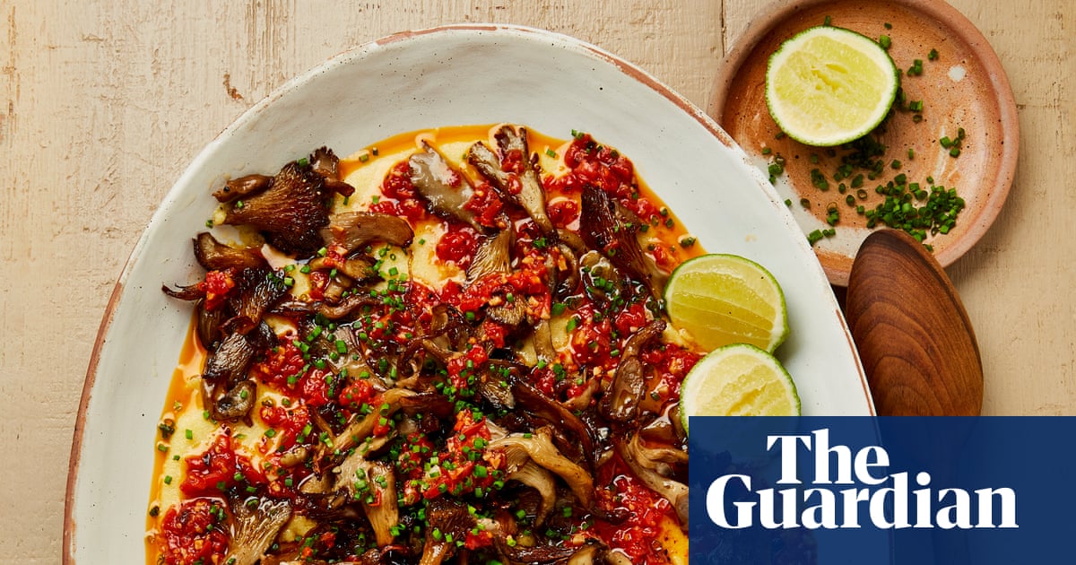 Ixta Belfrage’s vegan recipe for oyster mushrooms and polenta with tomato and chipotle butter sauce