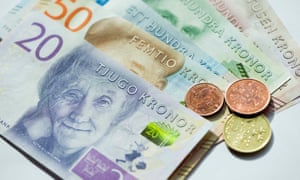 The Swedish banknotes issued last year: circulation of the krona has fallen sharply as electronic payment takes over.