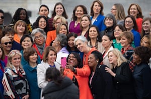 Nancy Pelosi takes a selfie with female House Democratic members outside the US Capitol.