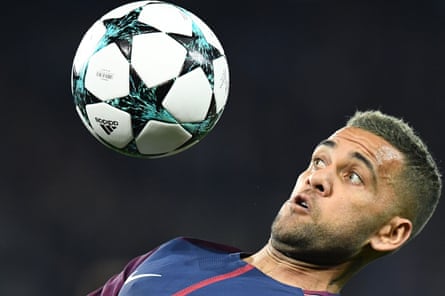 Dani Alves in action for PSG in the Champions League.